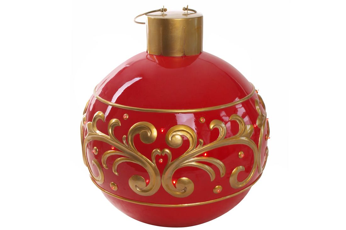 Декоративна підлогова фігура з LED підсвічуванням Ялинкова куля, 64см, колір - червоний із золотим візерунком 837-212 оптом