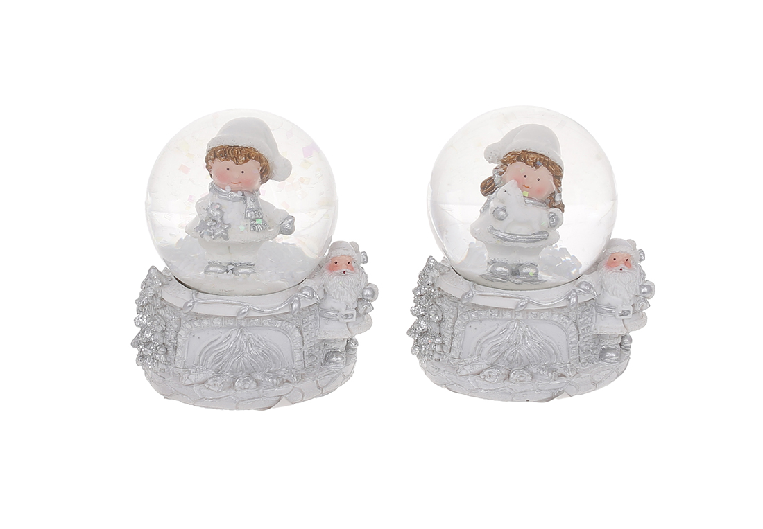 Декоративна водяна куля 5.5см Дітки, 2 дизайни - хлопчик і дівчинка, колір - білий зі сріблом 913-339 оптом