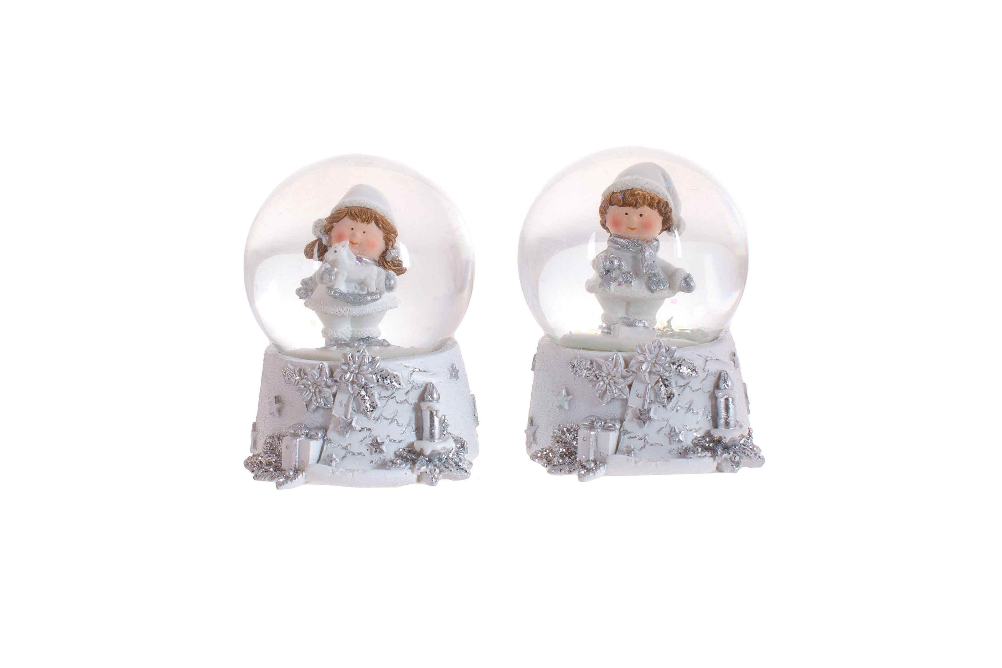 Декоративна водяна куля Дітки 7.8см, 2 дизайни - хлопчик і дівчинка, колір - білий зі сріблом 913-348 оптом