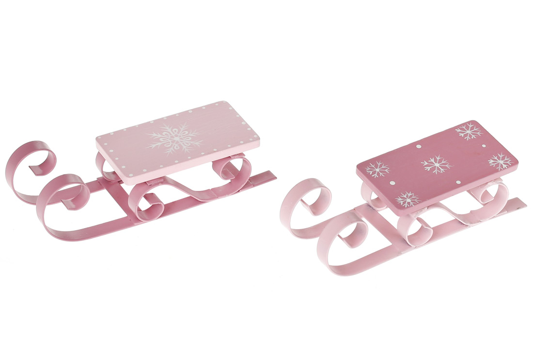 Санки декоративні, 2 дизайни, 13см, колір - рожевий 738-210 оптом