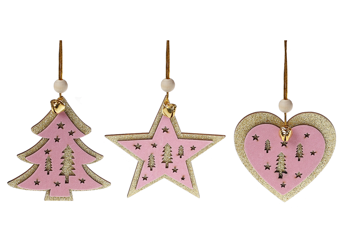 Новорічний підвісний декор з рожевим оксамитом, 9см, 3 дизайни 738-311 оптом