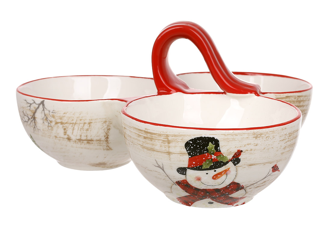 Менажниця керамічна Веселий сніговик, 23.7*23*11см DK003-N оптом Менажниця керамічна Веселий сніговик, 23.7*23*11см DK003-N оптом