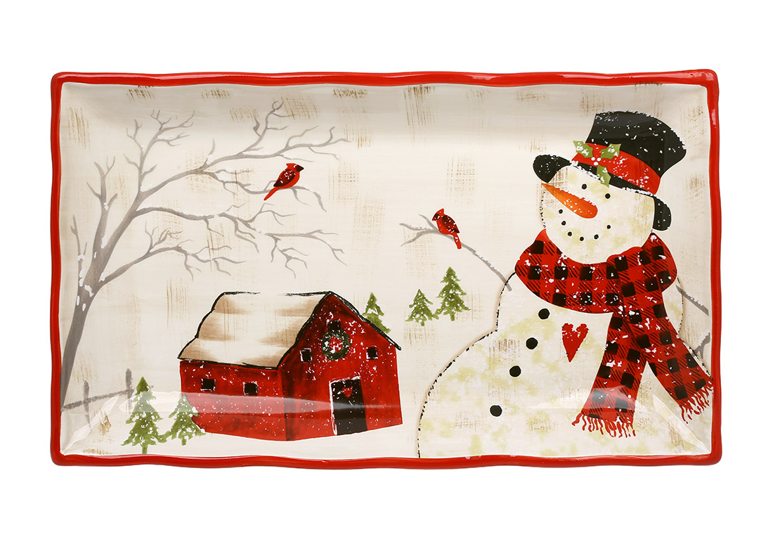 Блюдо прямокутне керамічне Веселий сніговик, 38*23*4.3см DK005-N оптом Блюдо прямокутне керамічне Веселий сніговик, 38*23*4.3см DK005-N оптом