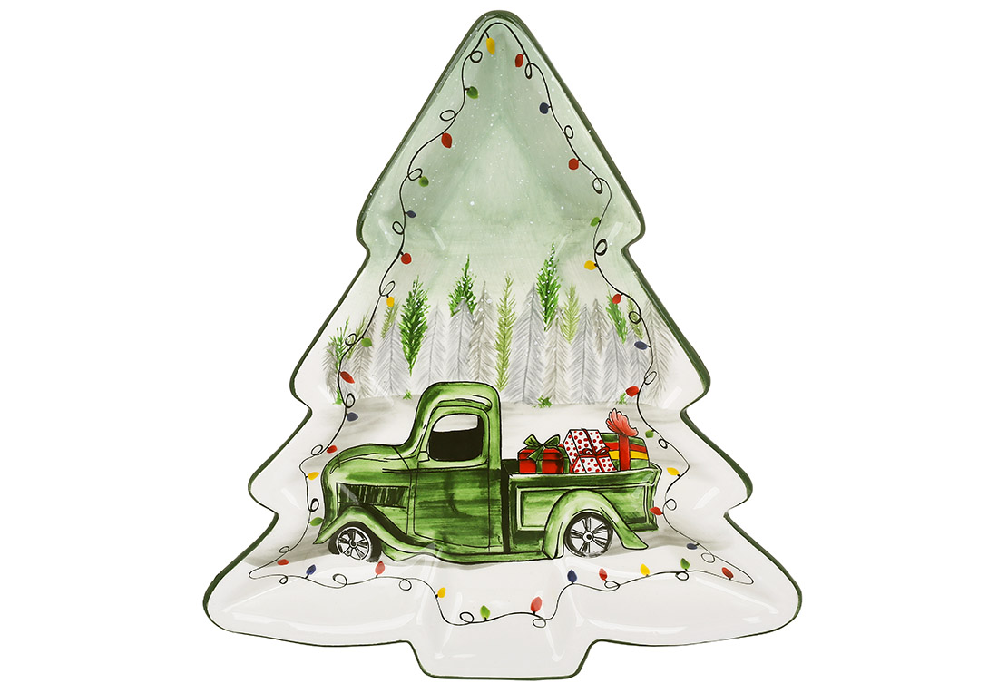 Блюдо керамічне у формі ялинки Зимова казка, 30*27.5*3.5см DK018-N оптом Блюдо керамічне у формі ялинки Зимова казка, 30*27.5*3.5см DK018-N оптом