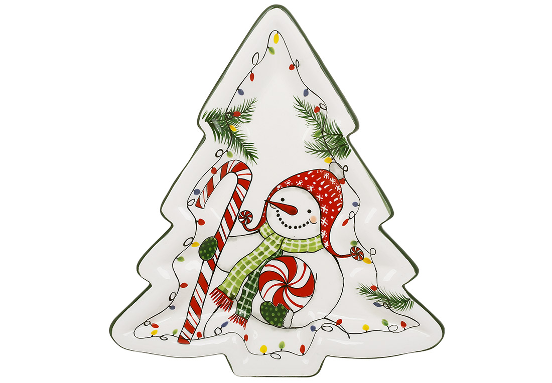 Блюдо керамічне у формі ялинки Зимова казка, 25.6*23.3*2.8см DK019-N оптом Блюдо керамічне у формі ялинки Зимова казка, 25.6*23.3*2.8см DK019-N оптом