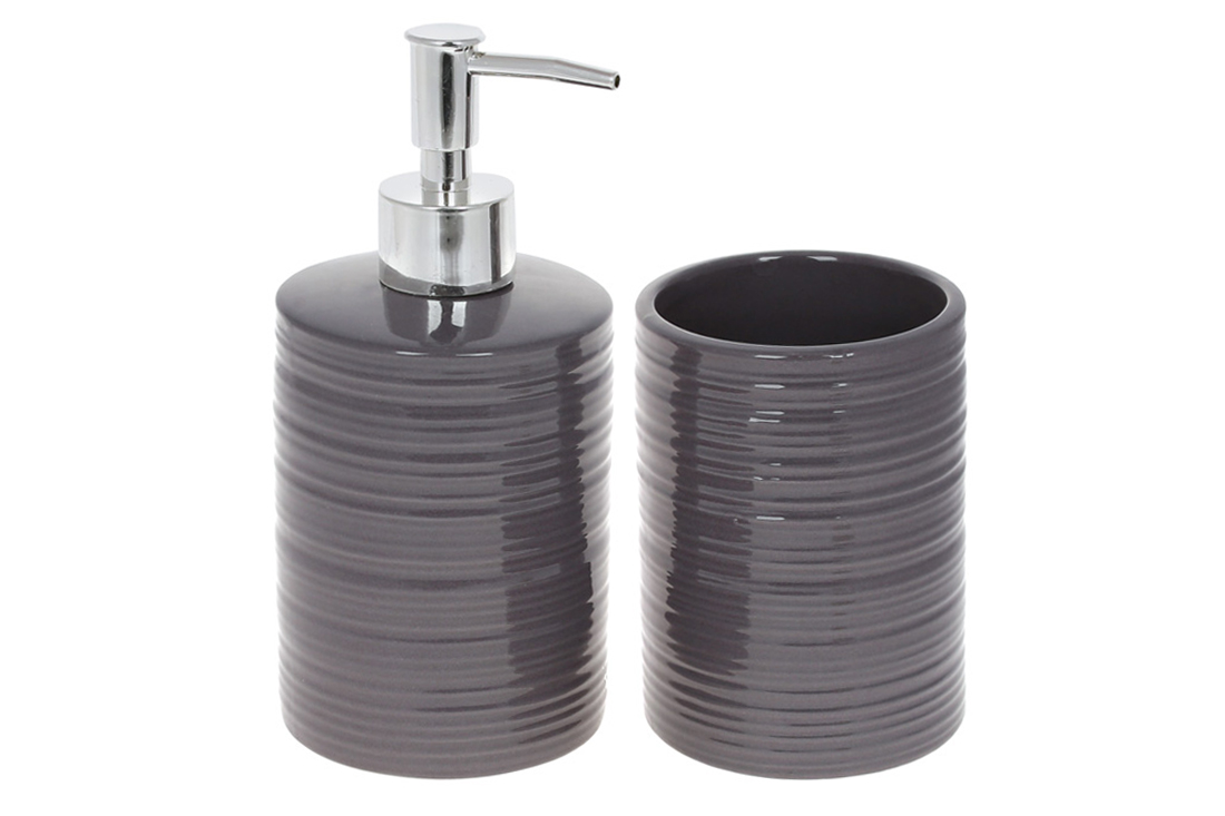 Набір для ванної (2 предмети): дозатор 390мл, склянка для зубних щіток 390мл,  колір - графіт RM4-914 оптом