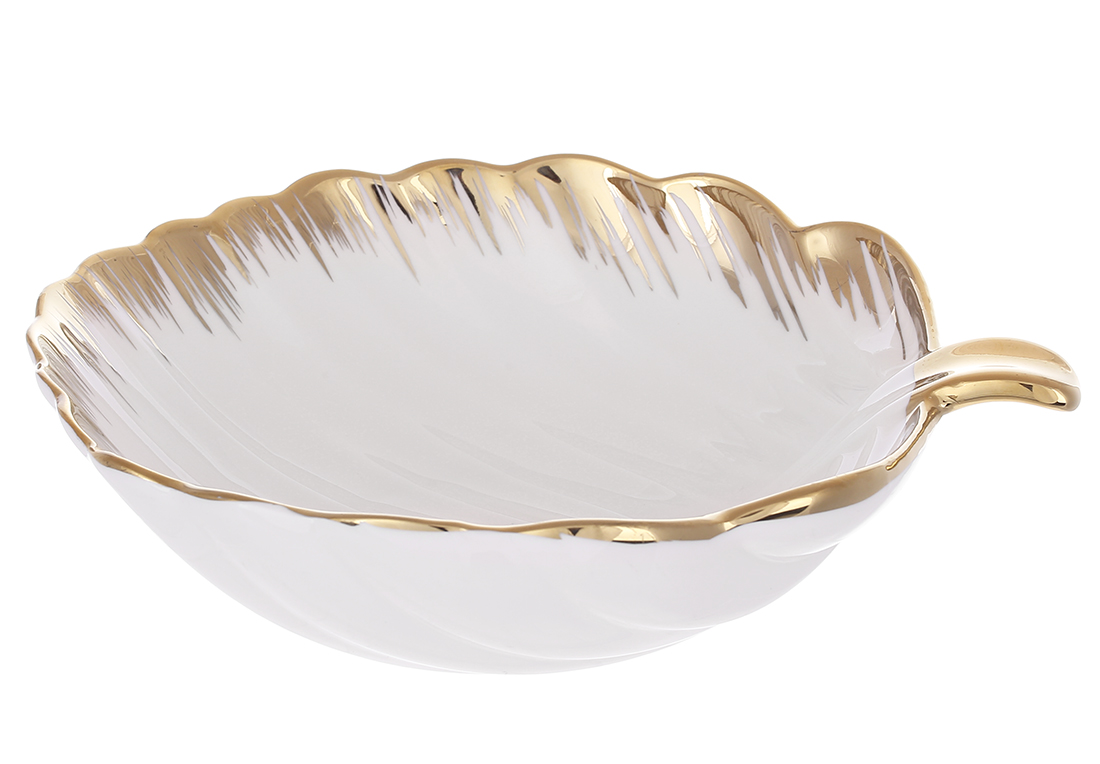 Салатник порцеляновий  у формі листа із золотим обідком 20см