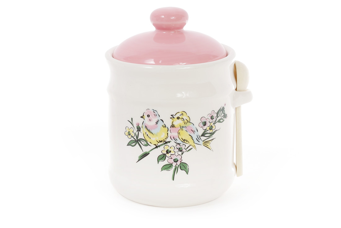 Банка керамічна 800мл для сипучих продуктів з дерев'яною ложкою Пташки DK0075-D оптом Банка керамічна 800мл для сипучих продуктів з дерев'яною ложкою Пташки DK0075-D оптом