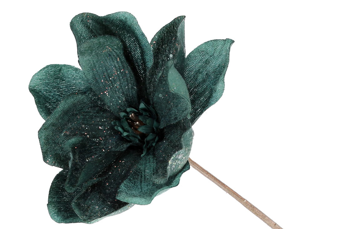 Декоративна квітка Магнолії з оксамиту з гліттером 35см, колір - евкаліпт 709-702 оптом