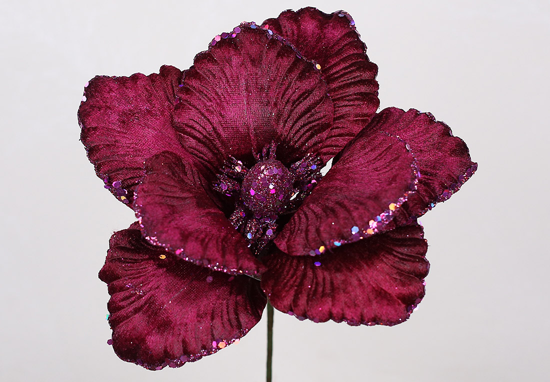 Оксамитова квітка D28*21см, колір-фіолетовий з глітером RM7-074 оптом