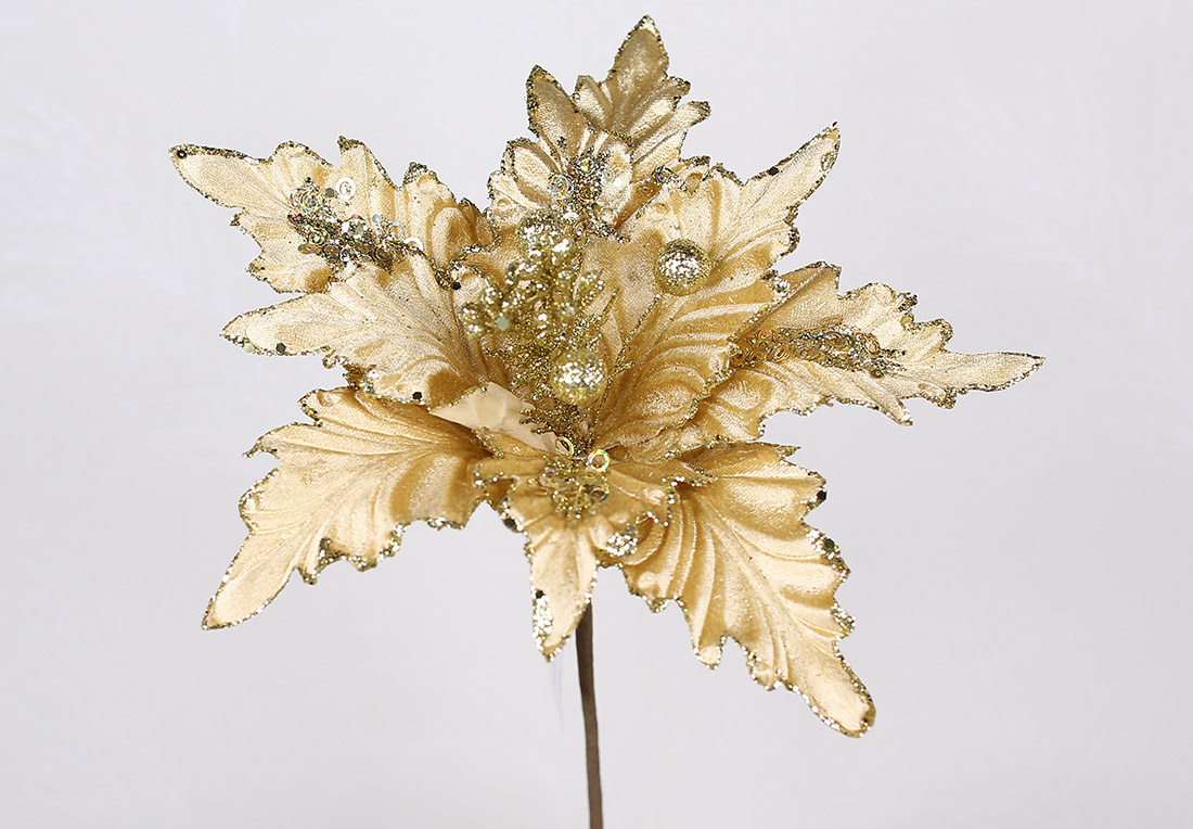 Декоративна квітка D30см, колір-шампань із золотим гліттером RM7-075
