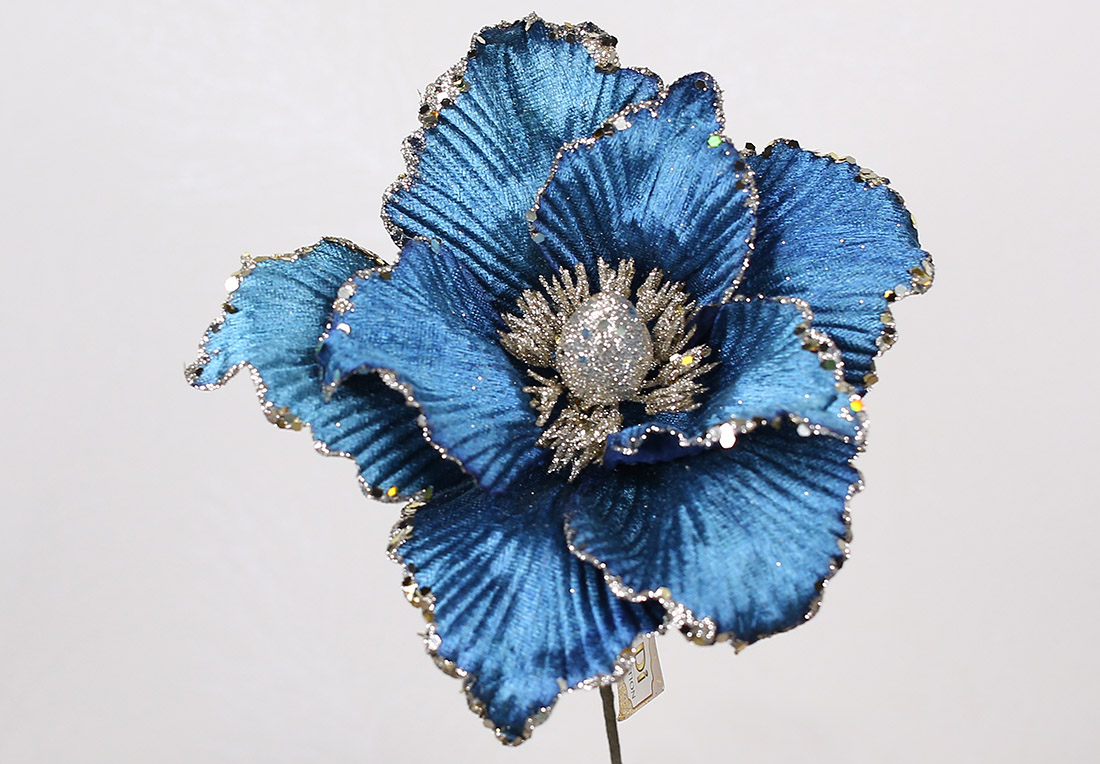 Оксамитова квітка D23*20см, колір-синій з глітером RM7-092 оптом