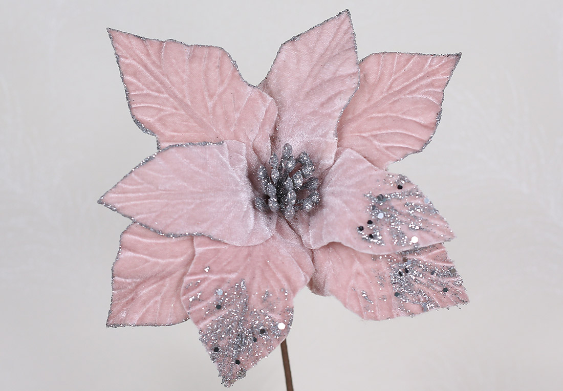 Оксамитова квітка D26*21см, колір-рожевий з глітером RM7-113