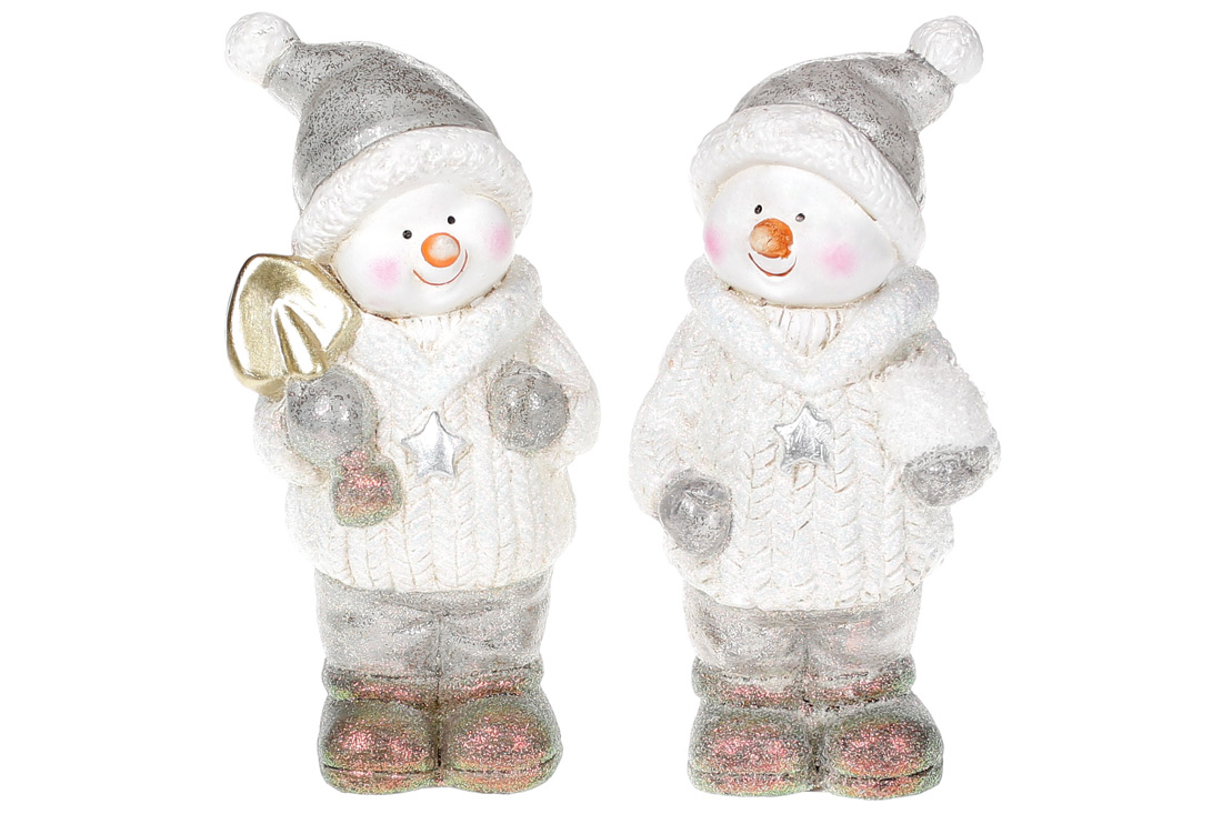 Декоративна фігурка Сніговик, 2 дизайни, 16см, колір - білий із сірим 711-304 оптом