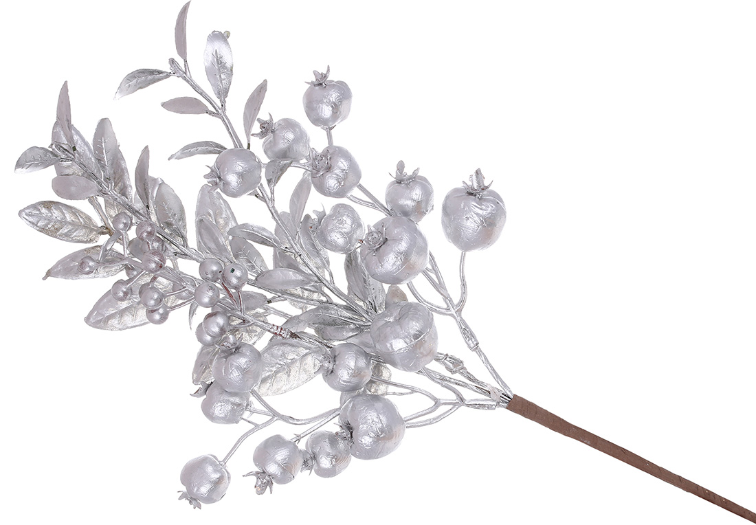 Декоративна гілка 34см, колір - матове срібло