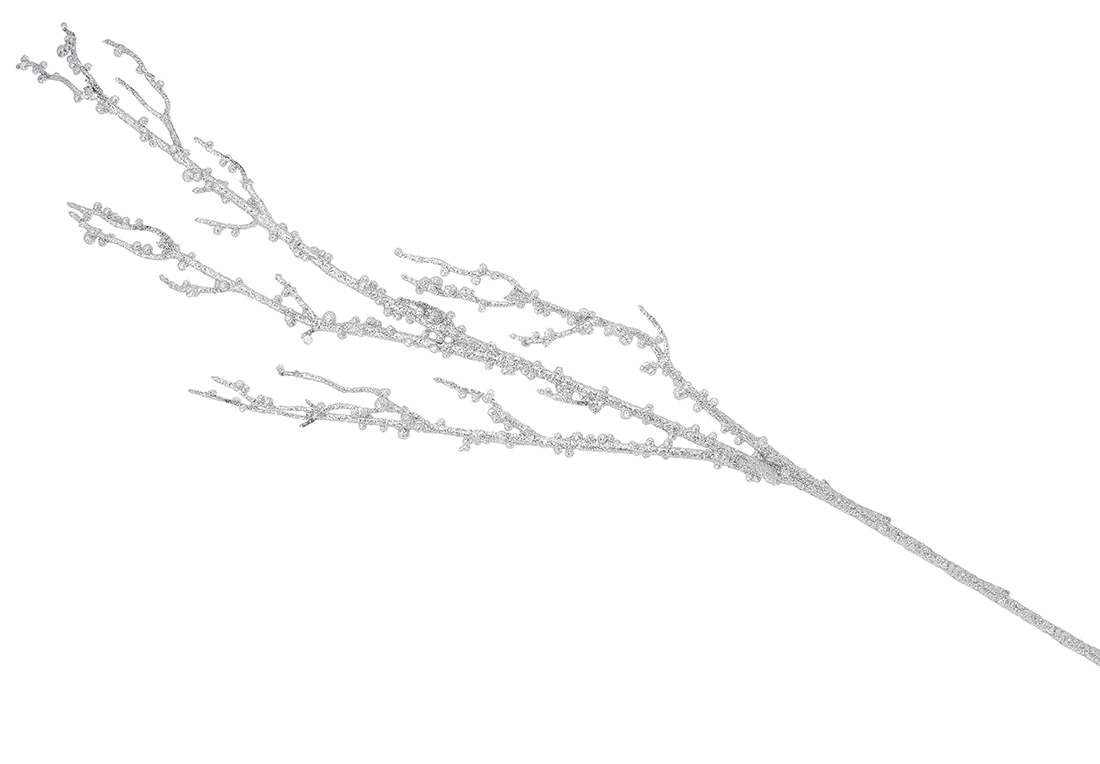Декоративна гілка в гліттері 86см, колір - срібло RM7-012