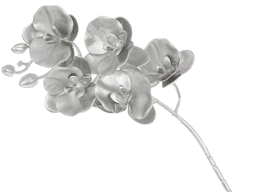 Декоративна гілка орхідея 68см, колір - матове срібло