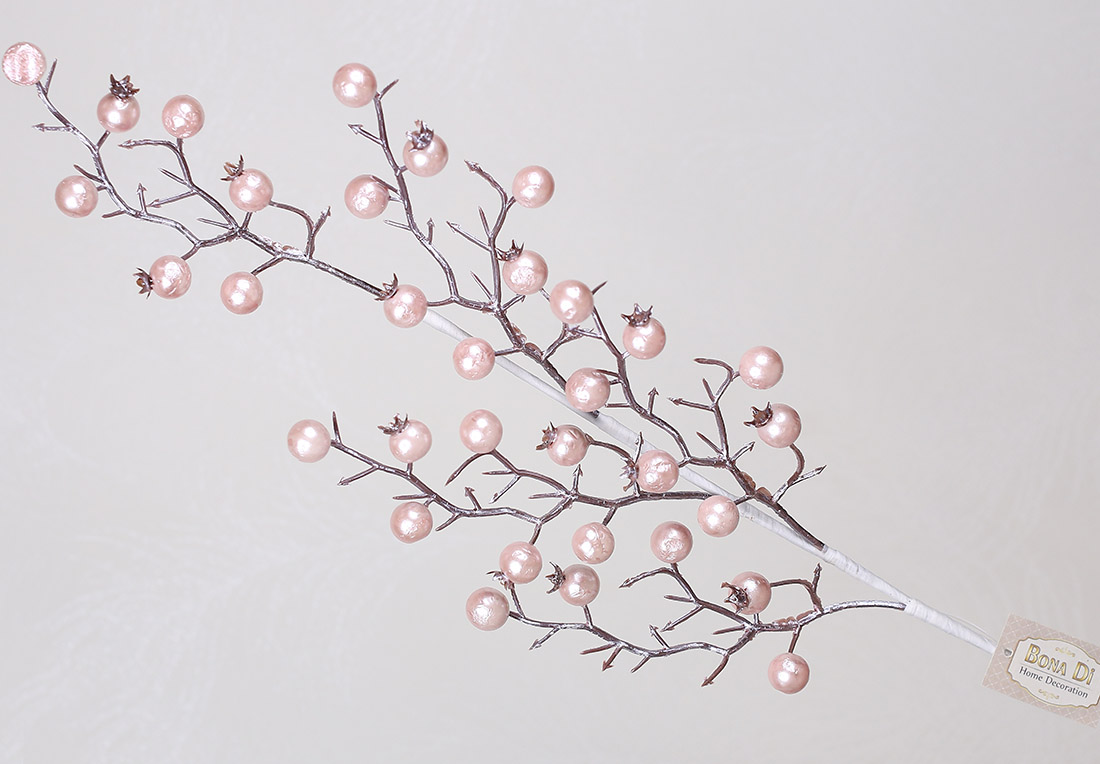Декоративна гілка з ягодами 65см, колір-рожевий перламутр