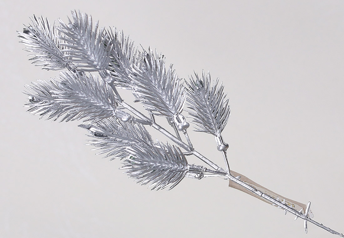 Декоративна гілка хвої 25см, колір-матове срібло RM7-117