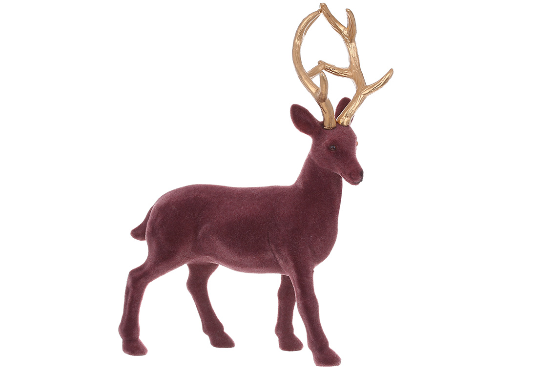 Новорічна декоративна фігура Олень 30см з велюровим покриттям та матовими рогами, колір - блідо-ліловий УЦІНКА RM7-259 оптом