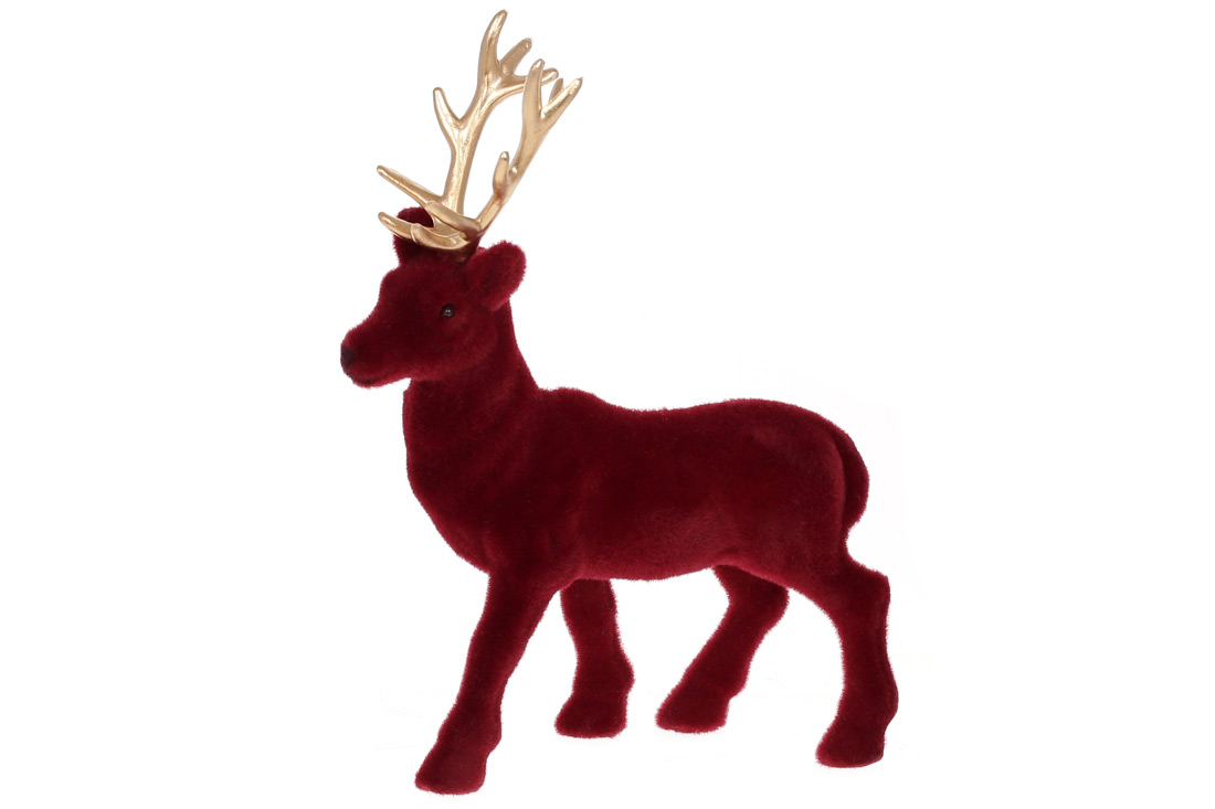 Новорічна декоративна фігура Олень 20см з велюровим покриттям та матовими рогами, колір - бордо із золотом 113-842 оптом