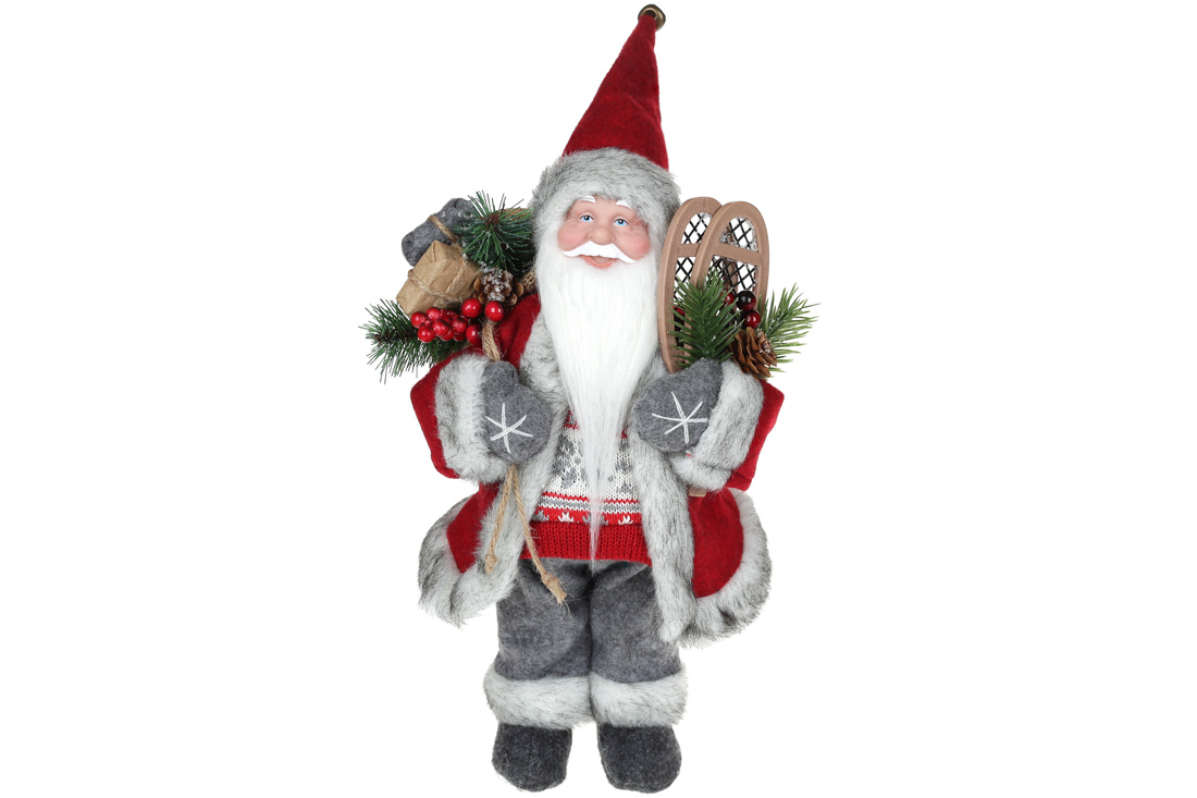 Новорічна декоративна іграшка Санта, 30см, колір - сірий із червоним NY14-511 оптом