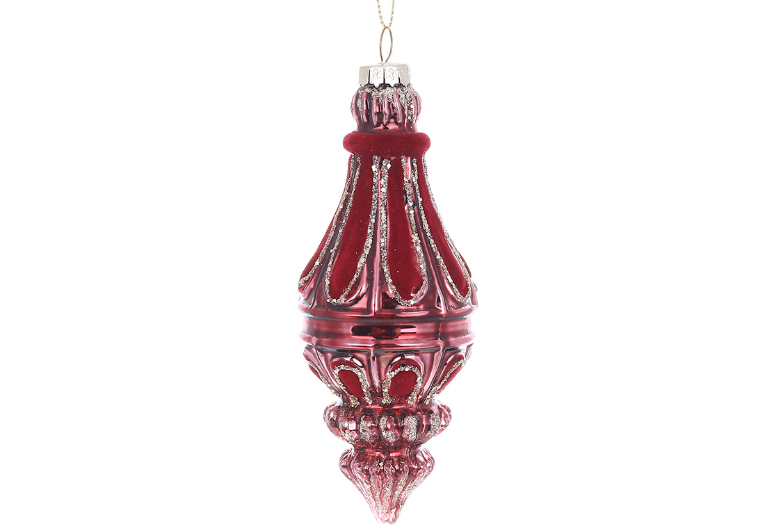 Ялинкова прикраса з оксамитовим покриттям та гліттером, 6*14см, колір - бордовий з шампанню. RM5-810