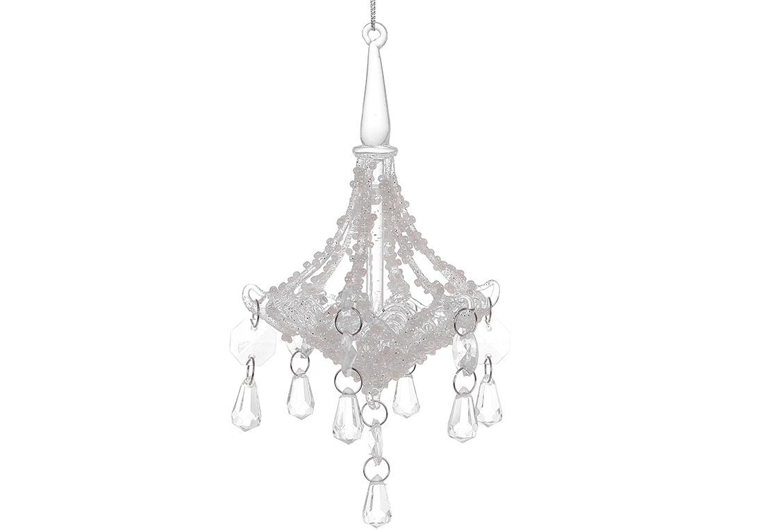 Ялинкова прикраса з кристалами та гліттером, 10*18см, колір - прозорий з білим. RM5-834