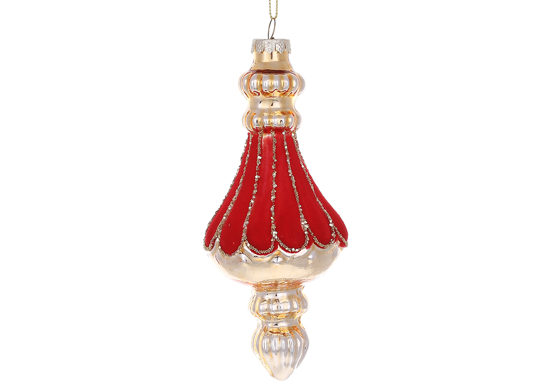 Ялинкова прикраса з оксамитовим декором 6*15см, колір - золото з червоним RM5-851
