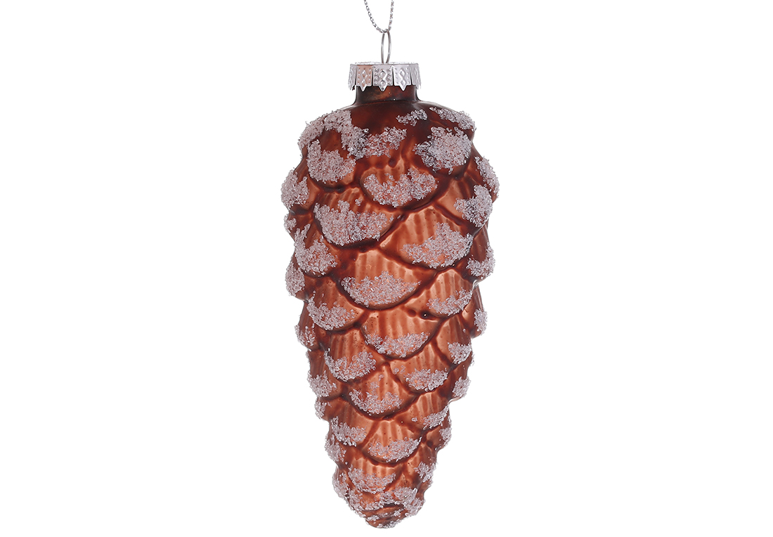 Ялинкова прикраса шишка з цукровим декором, 6*13см, колір - коричневий з білим RM5-871