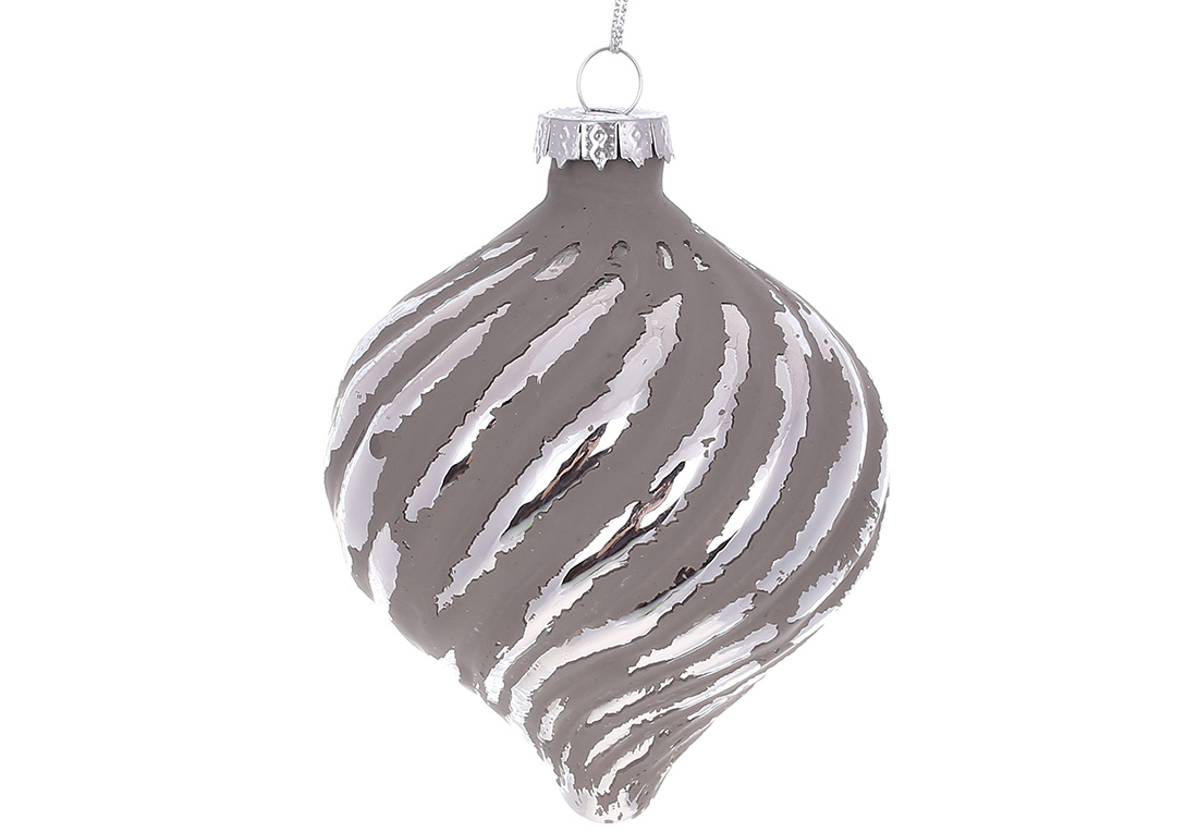 Ялинкова прикраса з матовим покриттям 8*10см, колір - сірий зі сріблом RM5-891