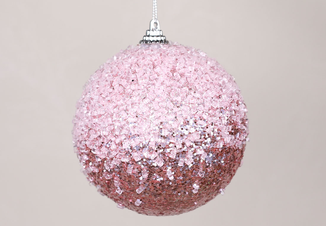Ялинкова куля з бісером 10см, колір-рожевий гліттер RM7-319