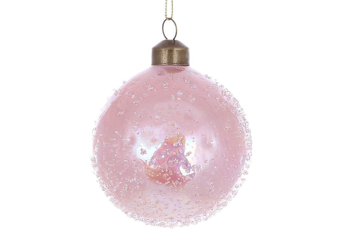Ялинкова куля з покриттям лід 8см, колір - рожевий перламутр