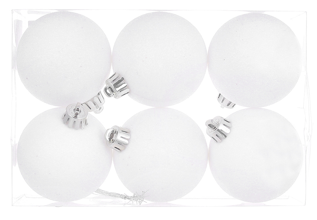 Набір ялинкових куль 6см, колір - білий глітер, 6 шт. RM7-521