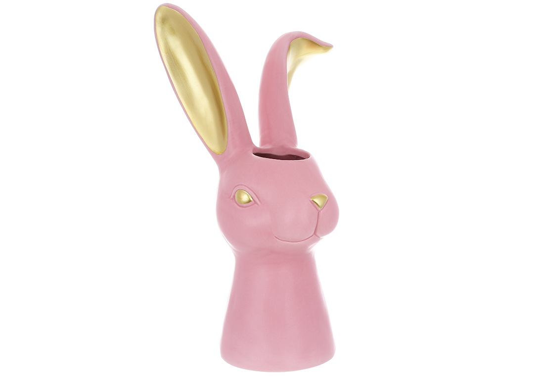 Ваза керамічна Кролик, 35.5см, колір-матовий рожевий із золотом 733-589