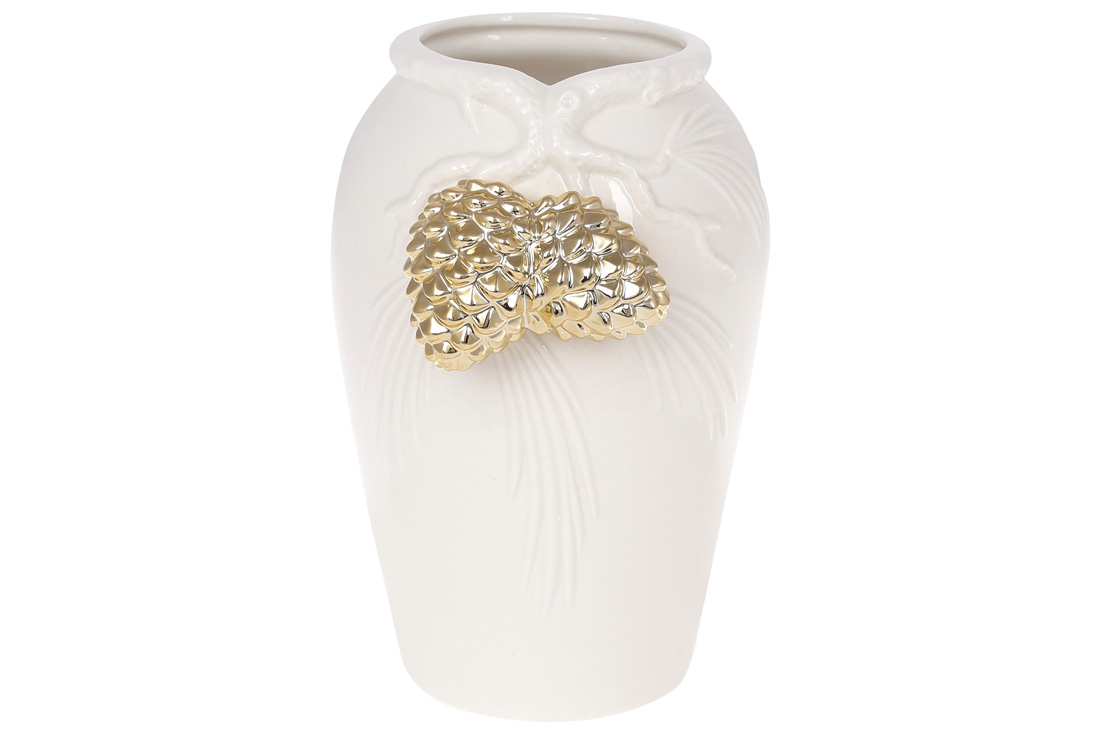 Ваза порцелянова з об'ємним декором Шишки, 21см, колір - білий із золотом 727-321 оптом