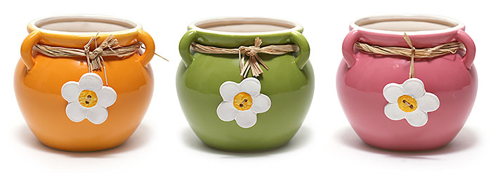 Керамічне кашпо для квітів та композицій з декором Ромашка, 3 дизайни 732-P007 оптом